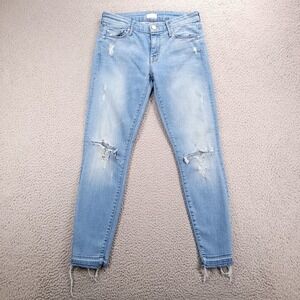 MOTHER Jeans Size 26 Looker Crop Undone Hem Cliffhanger Distressed Denim